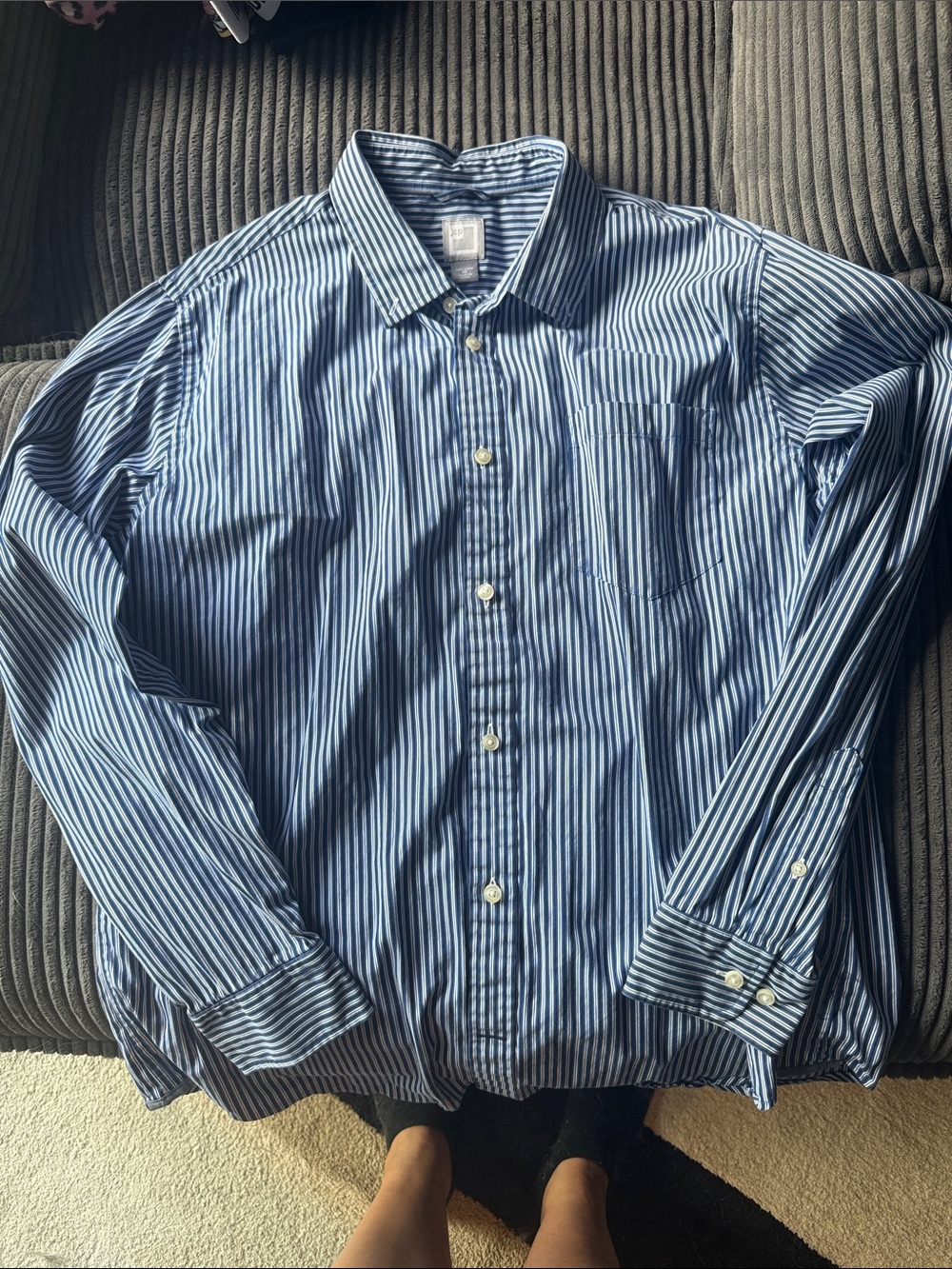 jcpenney Men's Blue and White Striped Button-Up Dress Shirt